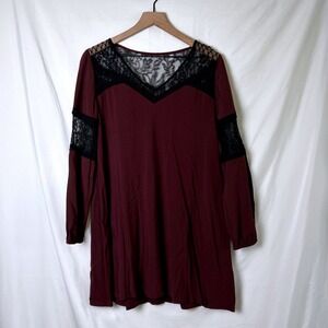 Express Womens Mini Dress Burgundy Size S Lace Long Sleeve Gothic Romantic Boho